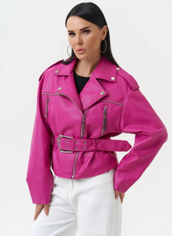 Куртка косуха из эко кожи розового цвета