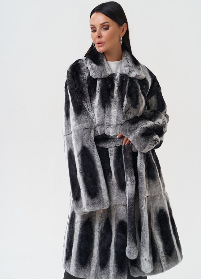 фото Шуба из меха кролика с английским воротником модель № 28135