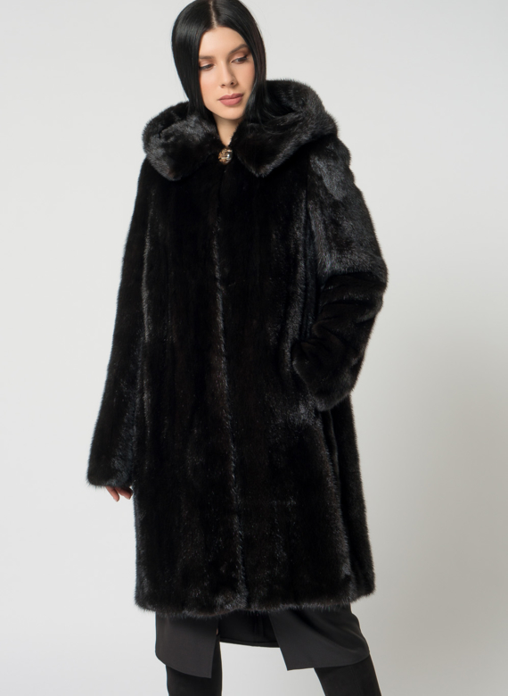 Норковая шуба с капюшоном
