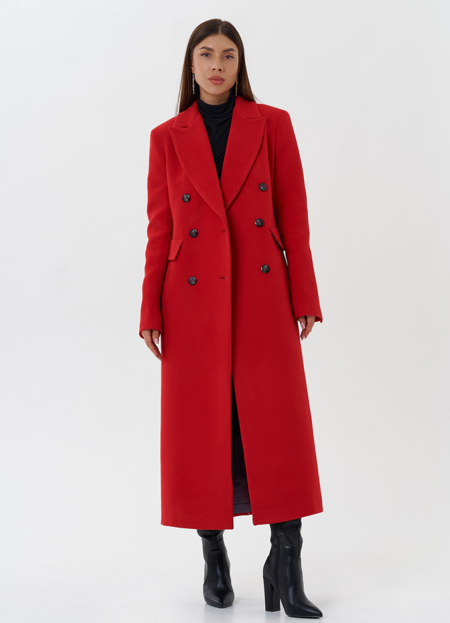 Двубортное пальто с английским воротником модель № 27678 универмаг малина