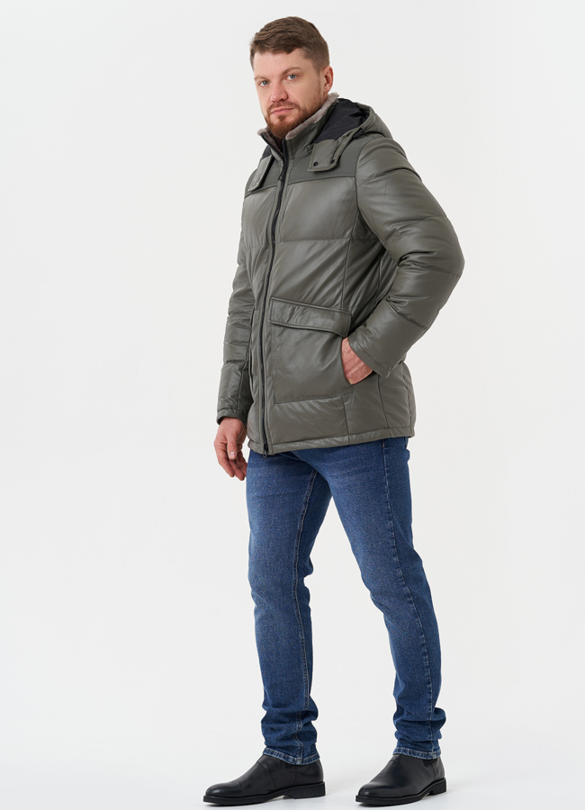 Кожаная куртка с капюшоном модель № 28576 в рассрочку