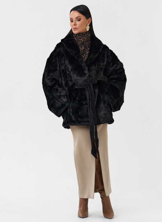 Шуба из меха норки с поясом