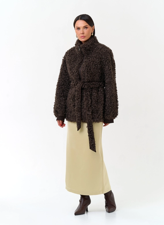 Женская дубленка из эко замши фото