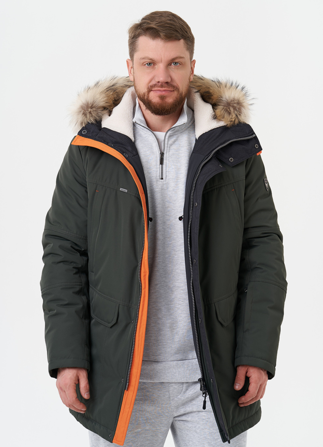 Пуховик с отделкой из меха енота модель № 28275 универмаг малина