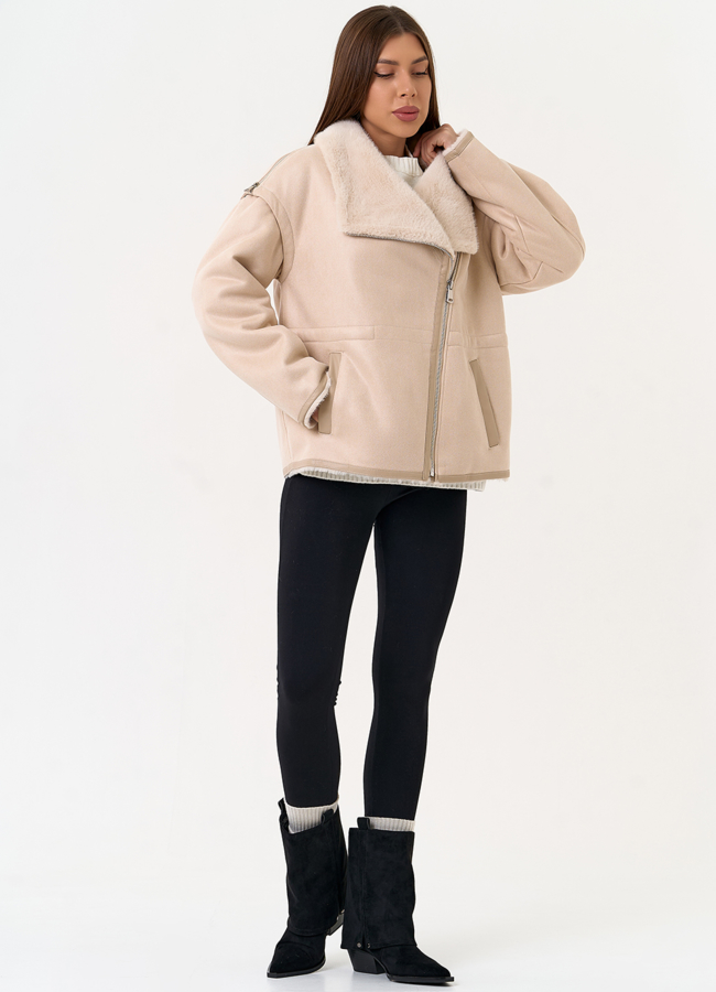 Женская дубленка из эко замши с отложным воротником модель № 31513 универмаг малина