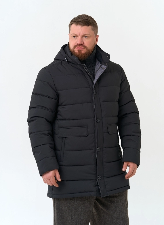 Мужской удлиненный пуховик с капюшоном фото