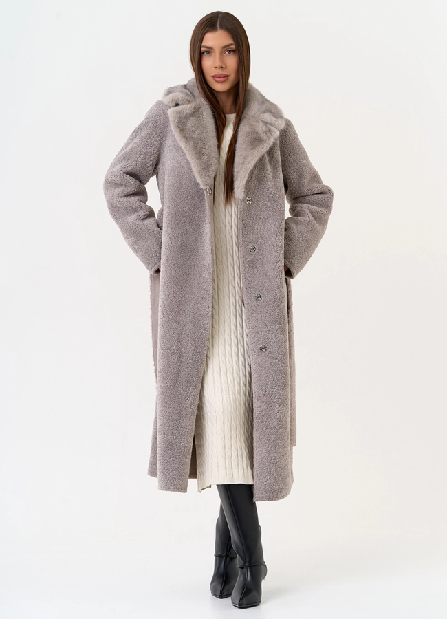 Женская двухсторонняя дубленка из эко замши модель № 31512 универмаг малина