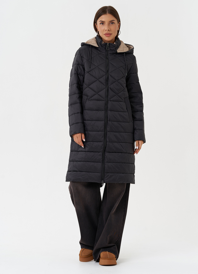 Стеганый пуховик с капюшоном модель № 28293 в кредит
