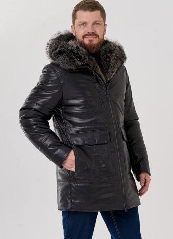 Пуховик мужской из натуральной кожи