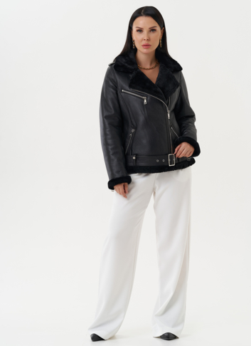 Женская дубленка "косуха" черного цвета