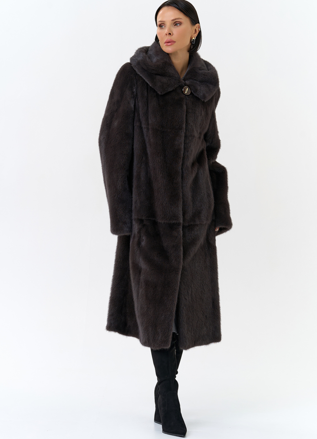 Женская шуба из меха норки  капюшоном модель № 24811 универмаг малина