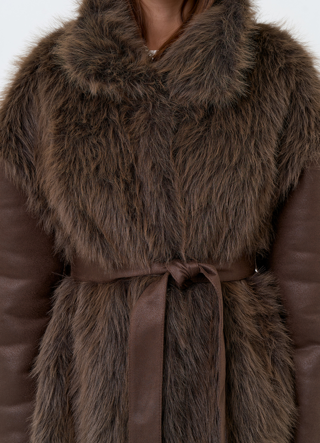 Женская дубленка из эко замши с отделкой из эко меха модель № 31326 универмаг малина