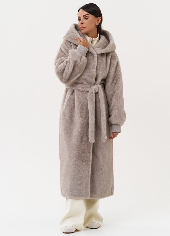 Женская шуба из эко меха с капюшоном модель № 31232 меха малина