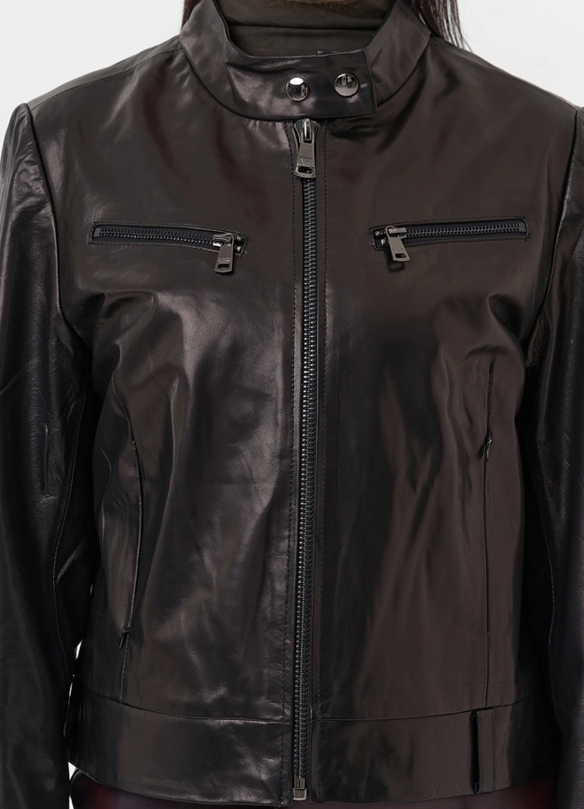 Женская кожаная куртка мото модель № 29906 в кредит