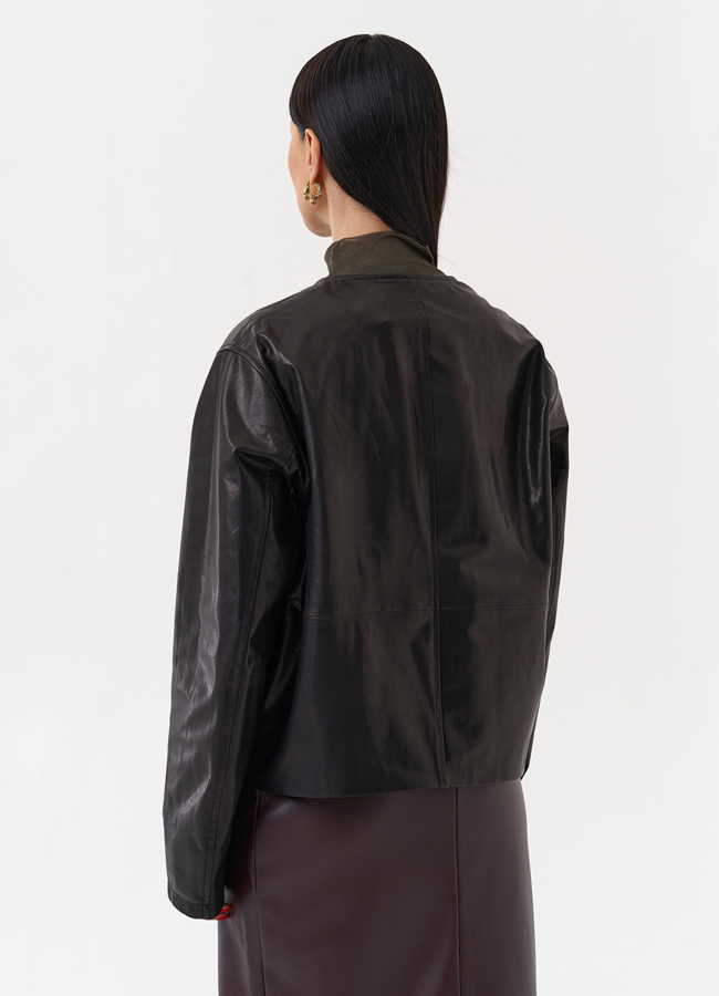 Кожаная куртка на пуговицах модель № 29913 в кредит