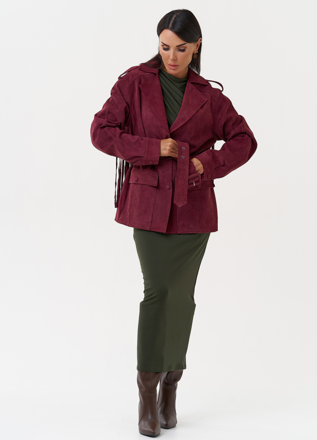 Жакет из натуральной замши с бахромой модель № 31190 меха малина