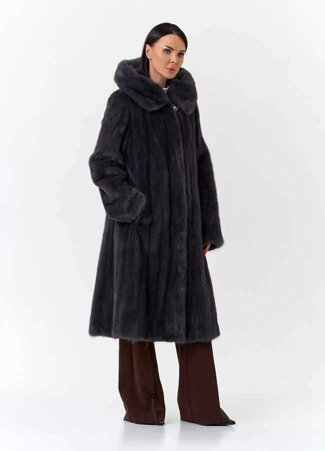 Шуба из меха норки с капюшоном модель № 32680 универмаг малина