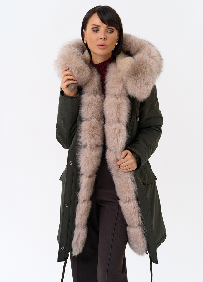 Женская парка с капюшоном из меха песца модель № 31990 меха малина