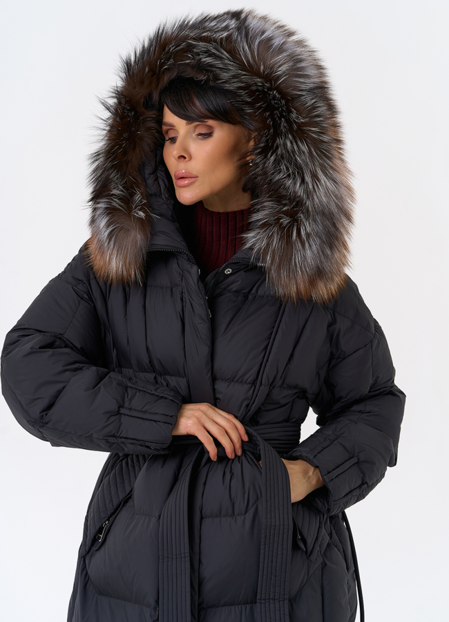 Женский пуховик с отделкой из меха блюфрост модель № 31798 универмаг малина