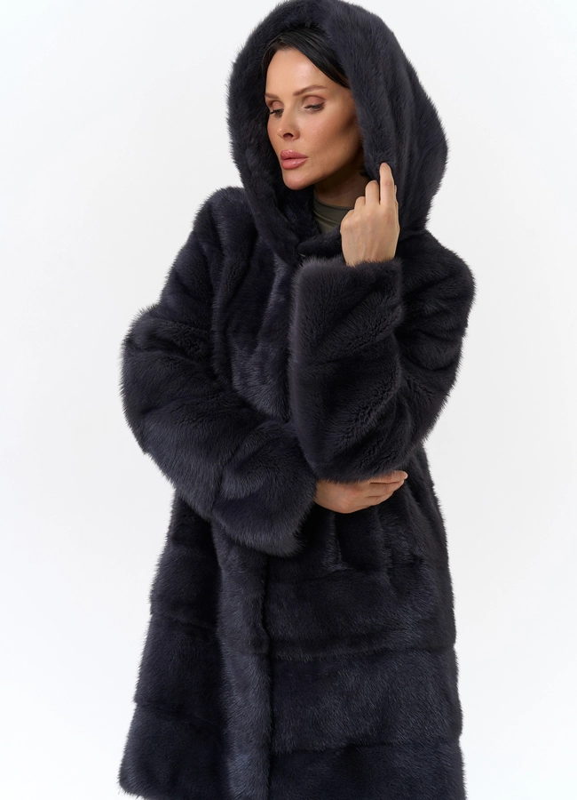 Норковая шуба трансформер с капюшоном модель № 24956 универмаг малина