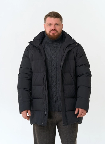 Мужской удлиненный пуховик с капюшоном фото