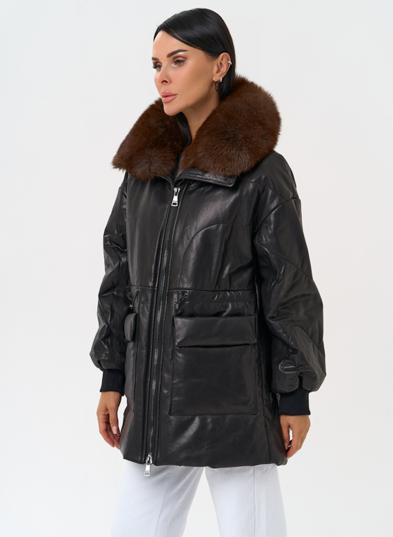 Полупальто из натуральной кожи с мехом песца