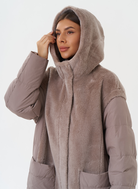 Комбинированное пальто с капюшоном