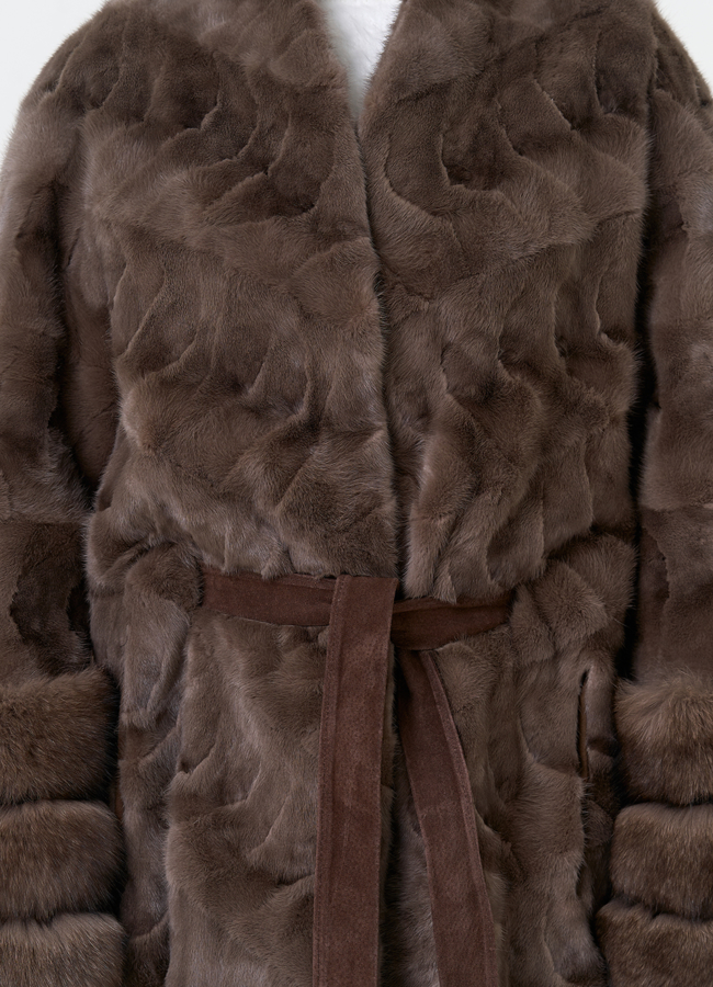 Женская шуба из меха норки с поясом модель № 31489 универмаг малина