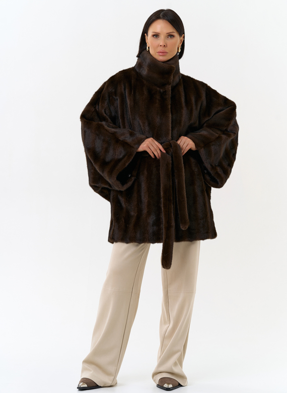 Женская шуба из эко меха с воротником стойкой