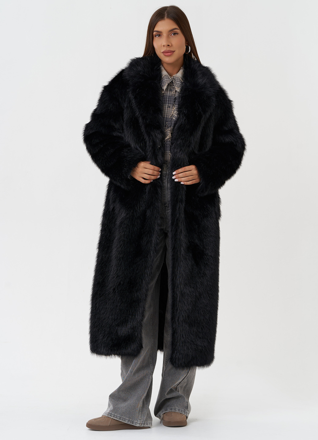 Длинное пальто из эко меха под песца модель № 28689 универмаг малина