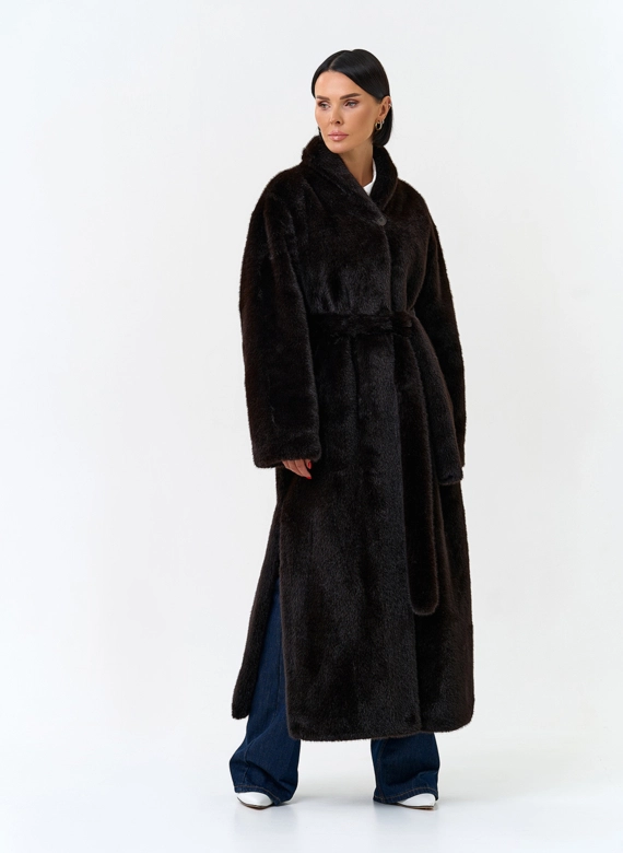 Длинная шуба из эко меха фото