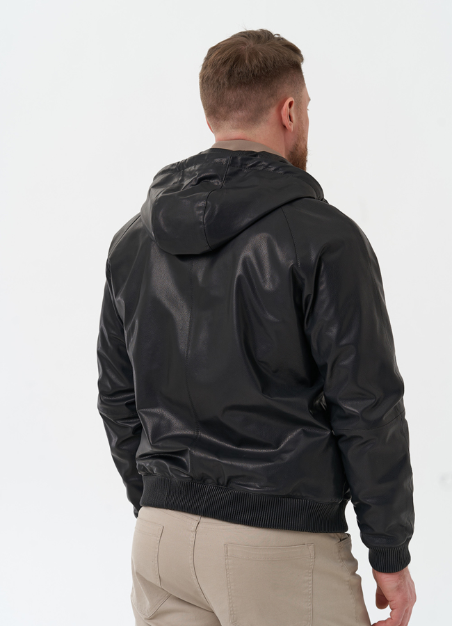 Мужская куртка из натуральной кожи с капюшоном модель № 30073 в кредит