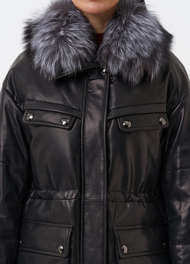 Кожаный пуховик с мехом модель № 29405 в рассрочку