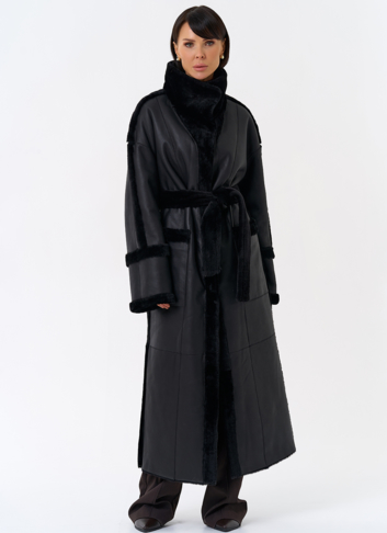 Женская двухсторонняя дубленка с воротником стойкой