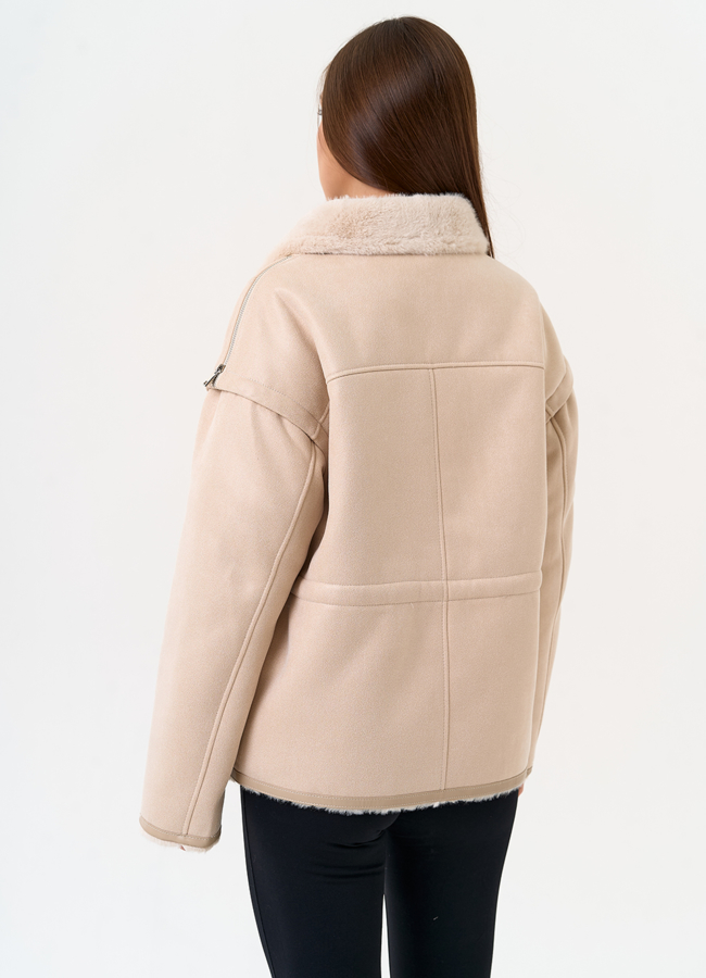 фото Женская дубленка из эко замши с отложным воротником модель № 31513