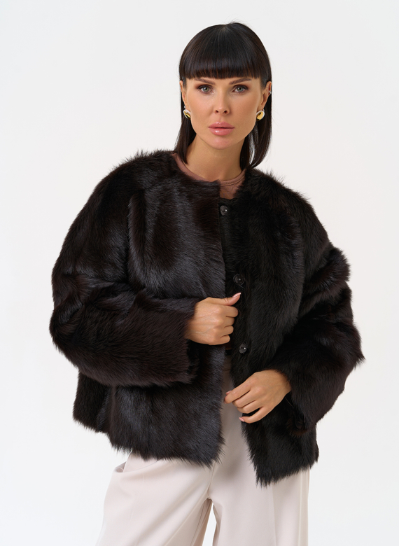 Женская натуральная дубленка в коричневом цвете