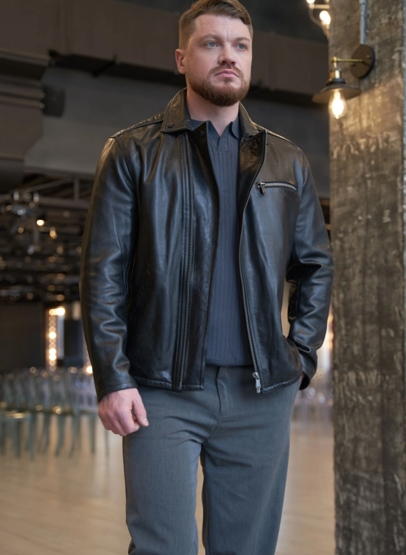 Мужская кожаная куртка "косуха"  фото