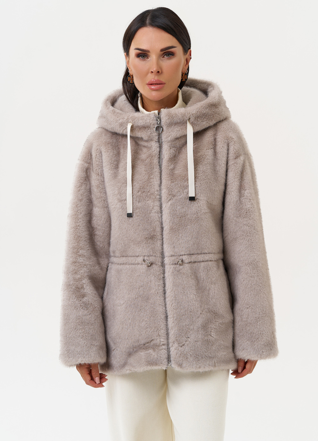 Женская куртка из эко меха с капюшоном модель № 31230 меха малина