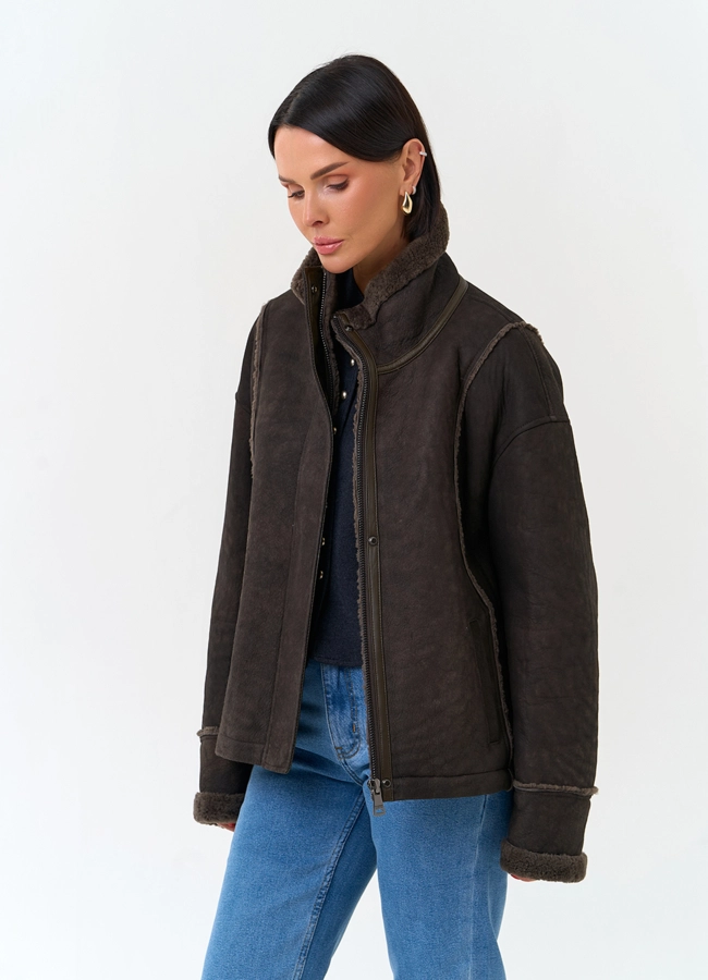 Натуральная дубленка с воротником стойкой модель № 34212 универмаг малина фото