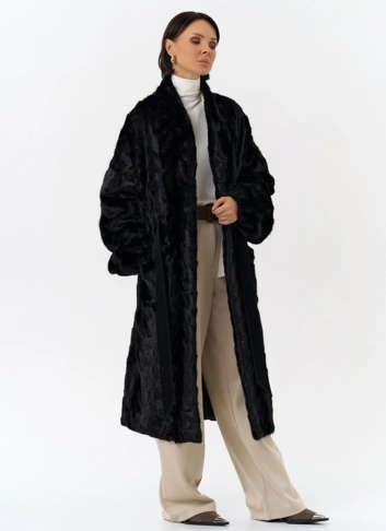 Шуба из меха норки с поясом