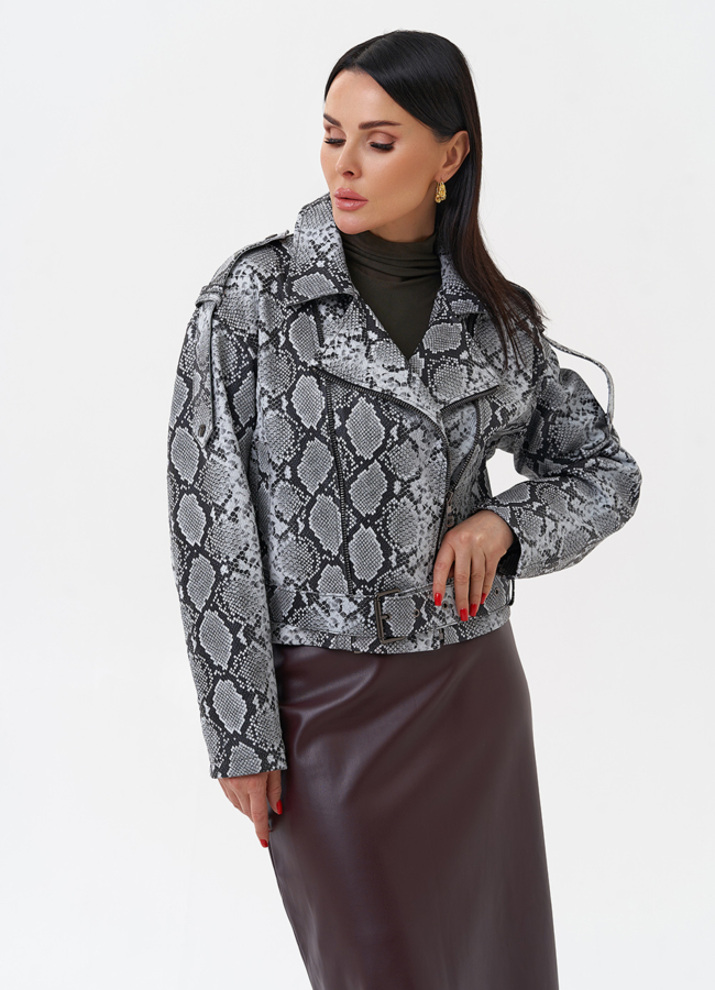 Кожаная куртка со змеиным принтом модель № 4445 универмаг малина