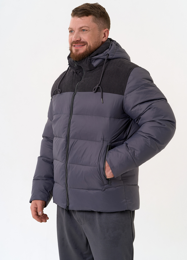 Мужской пуховик с отделкой из вельвета модель № 31470 в рассрочку