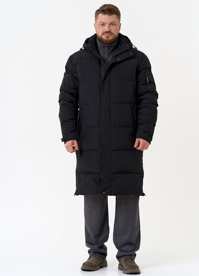Мужской удлиненный пуховик с капюшоном модель № 31453 меха малина