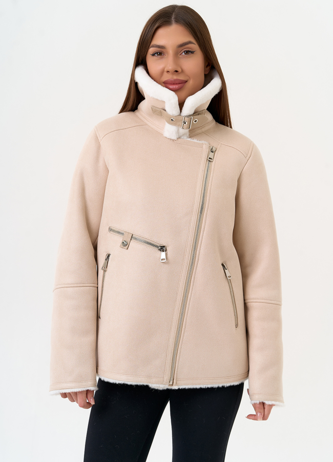 Светлая дубленка из эко замши модель № 31509 в рассрочку